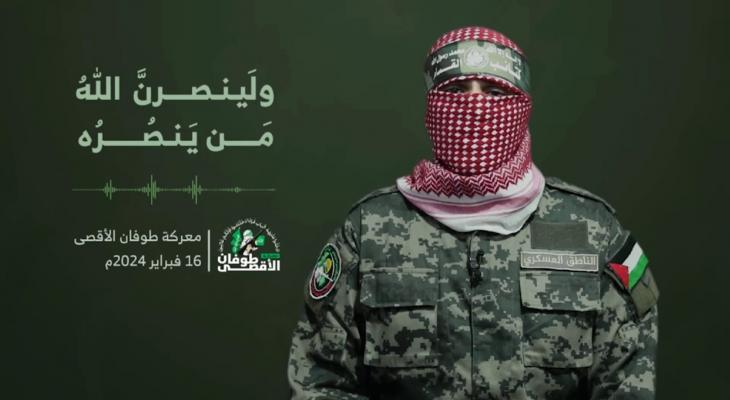 أبو عبيدة : مقاومتنا للعدوان مستمرة حتى خروج آخر جندي صهيوني من قطاع غزة