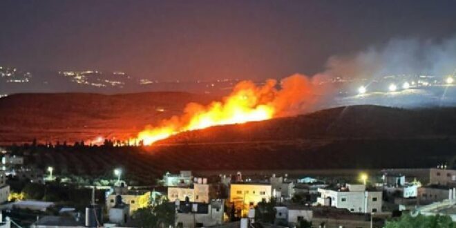 مستوطنون يشعلون النار في أراضٍ زراعية بالمغير قرب رام الله