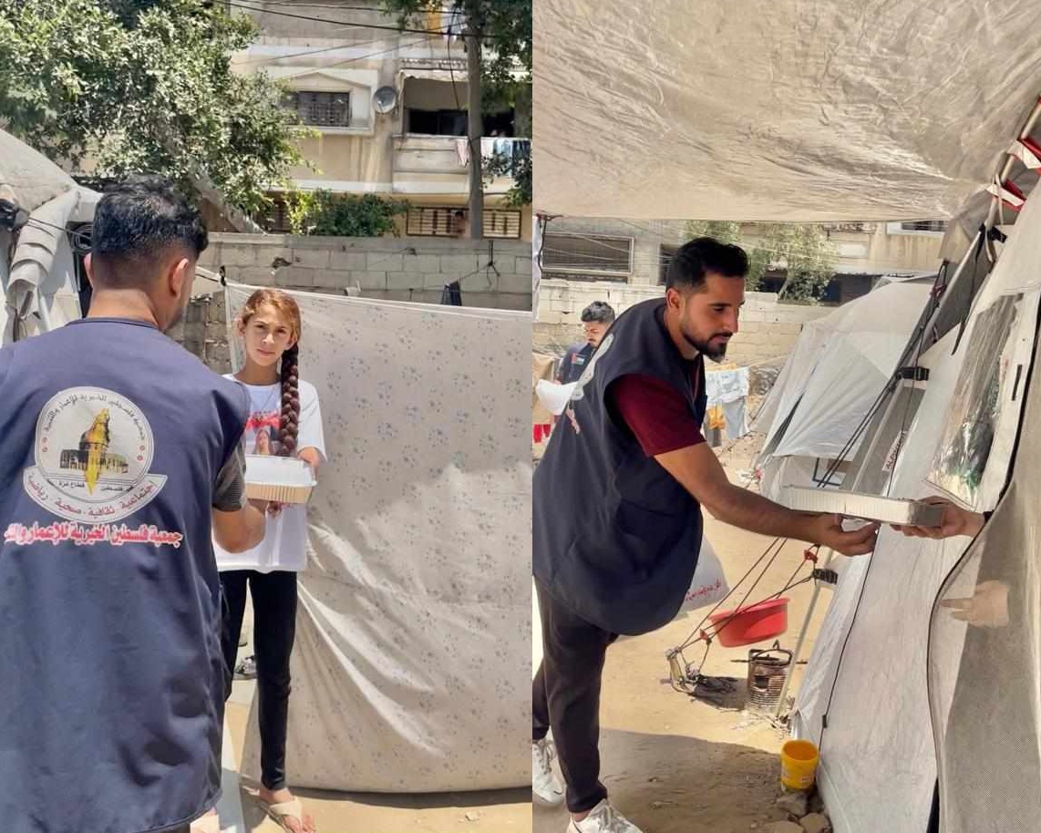 "فلسطين الخيرية" توزع 200 وجبة على نازحي شمال غرب غزة بدعم عراقي
