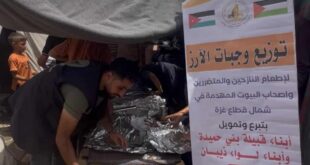 جمعية فلسطين توزّع وجبات غذائية للنازحين شمال غزة بدعم من أهل الأردن