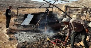 مستوطنون يحرقون 3 خيام في مسافر يطا جنوب الخليل