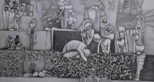 اللجنة الشعبية لخدمات مخيم عين عريك وجمعية القافلات التضامنية في فرنسا بأمسية فنية تعرضان لوحة فنية للفنان التشكيلي يوسف عوض