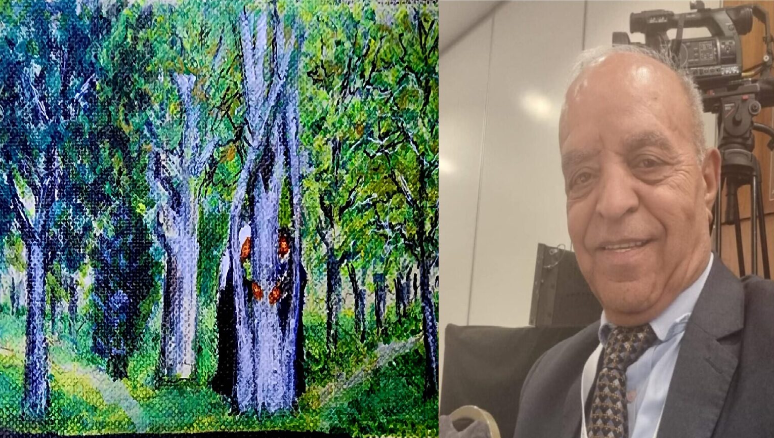 عِناقُ الشَّجَرَةِ – حينَ يَحتَضِنُ الوَطَنُ أبنَاءَهُ بالعِشقِ والحنين ، لوحةُ الفنّان محمد دغليس ، كلماتُ : د. وليد العريض