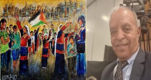 شعبٌ يعتزُّ بوطنه ، حين تُغنّي الألوانُ نشيدَ الكرامة ، لوحة للفنان محمد دغليس كلمات : د. وليد العريض