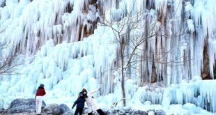 الصين : بكين : شلال هويوي الجليدي يمنح برودة منعشة