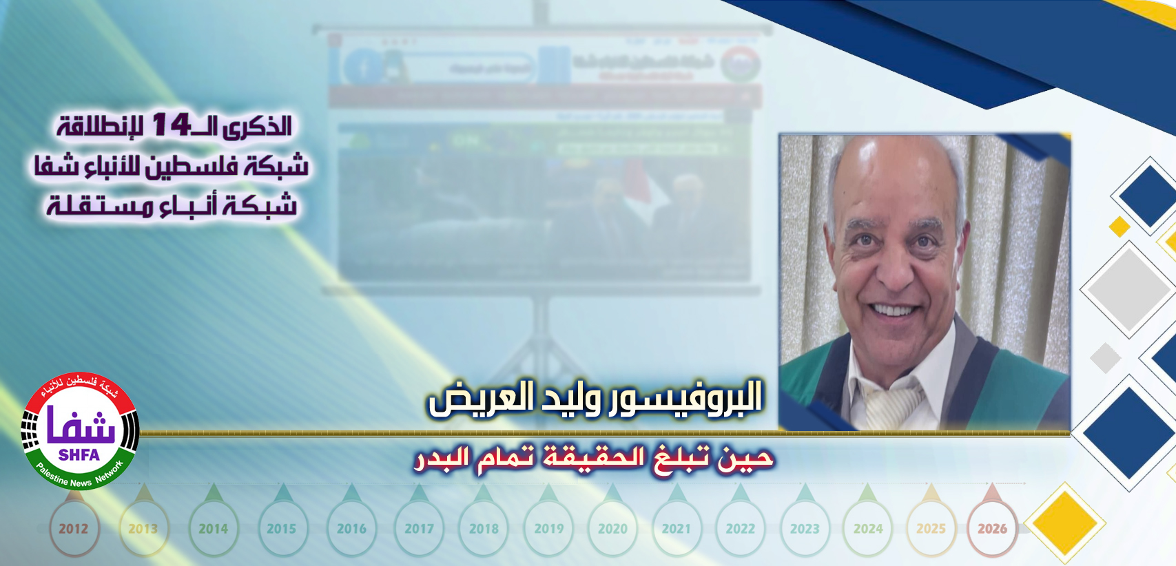 حين تبلغ الحقيقة تمام البدر ، “ البروفيسور وليد العريض ” يكتب في الذكرى الـ14 لانطلاقة “ وكالة شفا “
