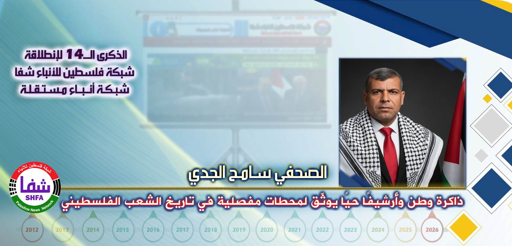ذاكرة وطن وأرشيفًا حيًا يوثّق لمحطات مفصلية في تاريخ الشعب الفلسطيني “ الصحفي سامح الجدي ” يكتب في الذكرى الـ14 لانطلاقة “ وكالة شفا “