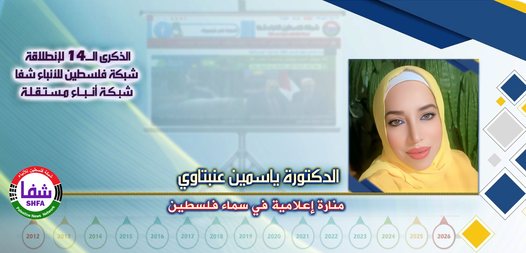 منارة إعلامية في سماء فلسطين ، “ الدكتورة ياسمين فؤاد عنبتاوي ” تكتب في الذكرى الـ14 لانطلاقة “ وكالة شفا “