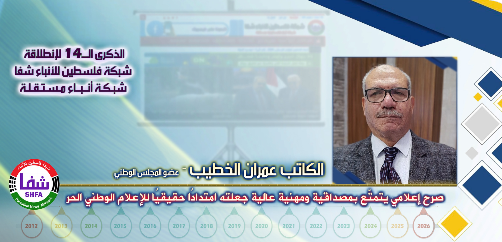 صرح إعلامي يتمتّع بمصداقية ومهنية عالية جعلته امتدادًا حقيقيًا للإعلام الوطني الحر، “ الكاتب عمران الخطيب ” يكتب في الذكرى الـ14 لانطلاقة “ وكالة شفا “