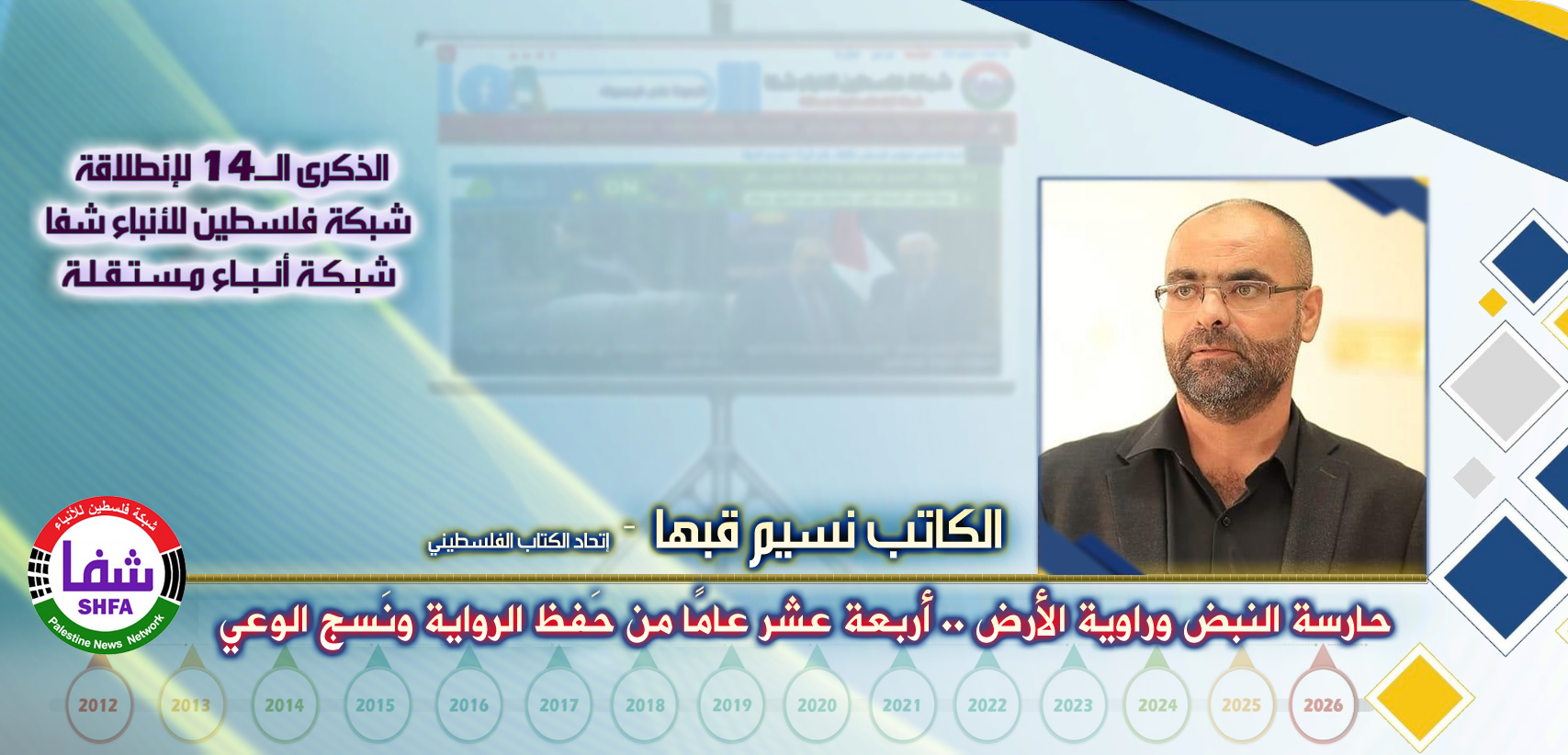 حارسة النبض وراوية الأرض .. أربعة عشر عاماً من حَفظ الرواية ونَسج الوعي ، “ الكاتب نسيم قبها ” يكتب في الذكرى الـ14 لانطلاقة “ وكالة شفا “