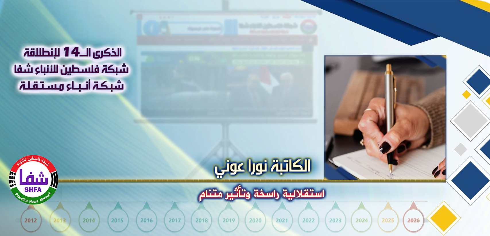 استقلالية راسخة وتأثير متنامٍ ، “ الكاتبة نورا عوني ” تكتب في الذكرى الـ14 لانطلاقة “ وكالة شفا “