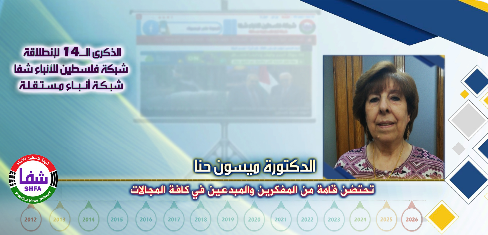 تحتضن قامة من المفكرين والمبدعين في كافة المجالات ، “ الدكتورة ميسون حنا ” تكتب في الذكرى الـ14 لانطلاقة “ وكالة شفا “