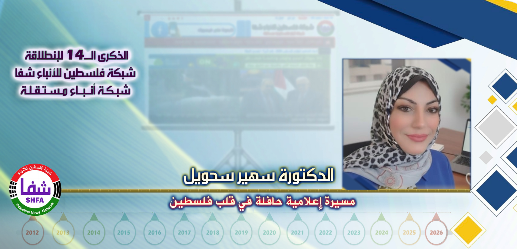 مسيرة إعلامية حافلة في قلب فلسطين ، “ الدكتورة سهير يوسف سحويل ” تكتب في الذكرى الـ14 لانطلاقة “ وكالة شفا “
