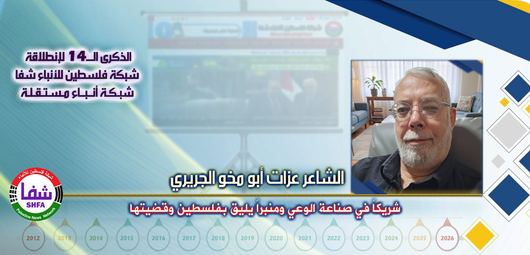 شريكاَ في صناعة الوعي ومنبراَ يليق بفلسطين وقضيتها ، “ الشاعر عزات أبو مخو الجريري ” يكتب في الذكرى الـ14 لانطلاقة “ وكالة شفا “