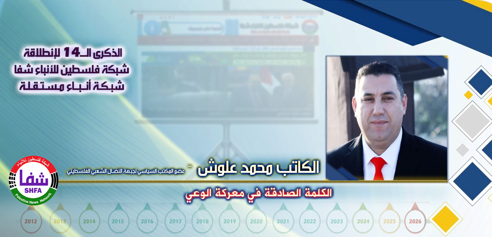 الكلمة الصادقة في معركة الوعي ، “ الكاتب محمد علوش ” يكتب في الذكرى الـ14 لانطلاقة “ وكالة شفا “