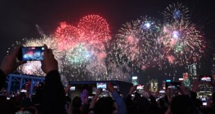 عرض الألعاب النارية برأس السنة الصينية في ميناء فيكتوريا بهونغ كونغ