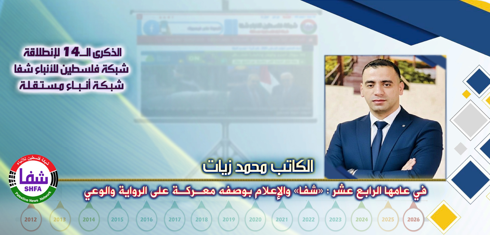 في عامها الرابع عشر: «شفا» والإعلام بوصفه معركة على الرواية والوعي ، “ الكاتب محمد زيات ” يكتب في الذكرى الـ14 لانطلاقة “ وكالة شفا “
