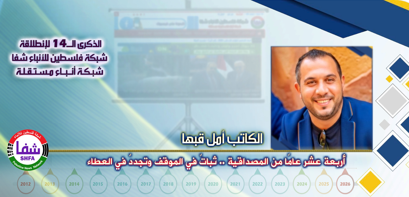 أربعة عشر عامًا من المصداقية .. ثبات في الموقف وتجدد في العطاء ، “ الكاتب أمل قبها ” يكتب في الذكرى الـ14 لانطلاقة “ وكالة شفا “