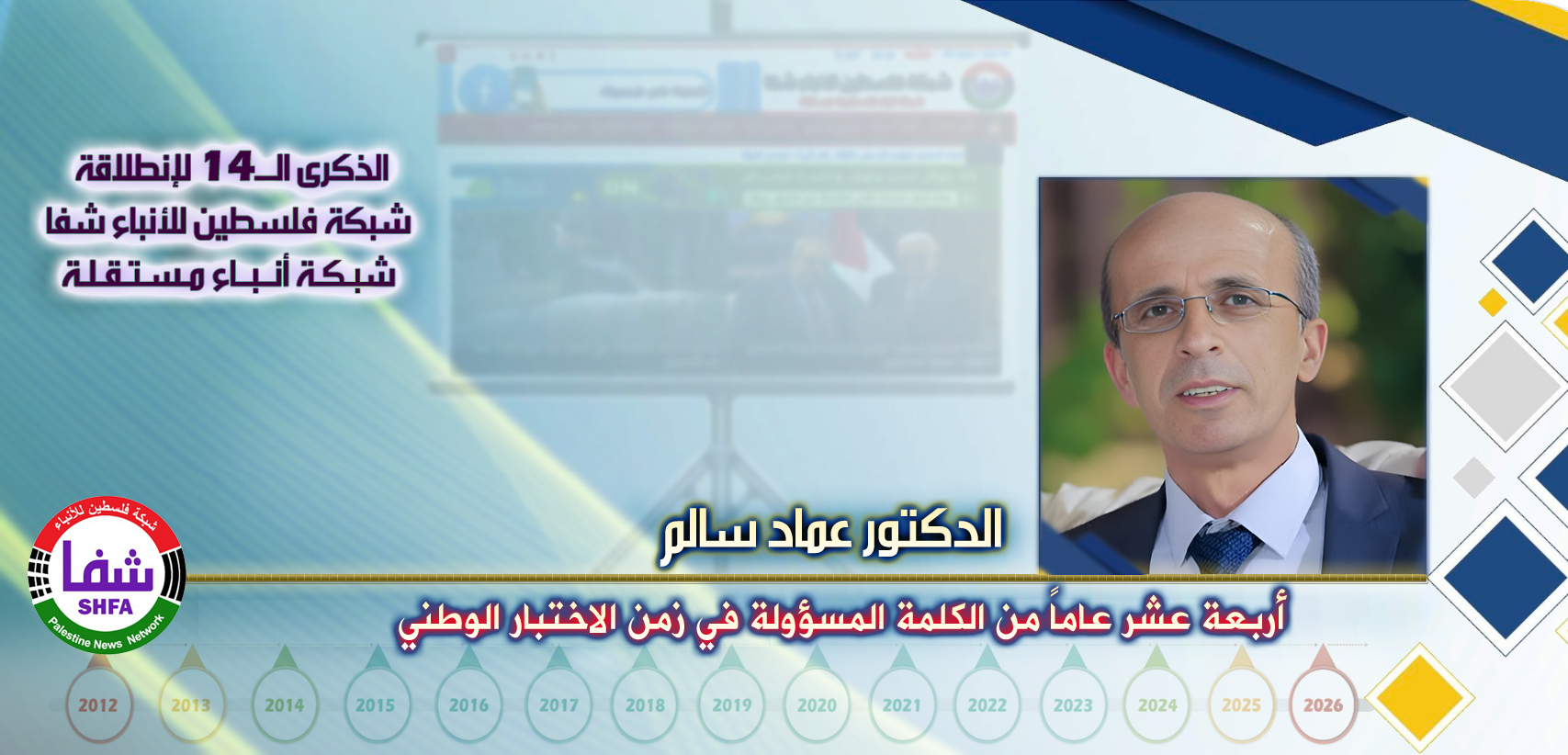 أربعة عشر عامًا من الكلمة المسؤولة في زمن الاختبار الوطني ، “ الدكتور عماد سالم ” يكتب في الذكرى الـ14 لانطلاقة “ وكالة شفا “