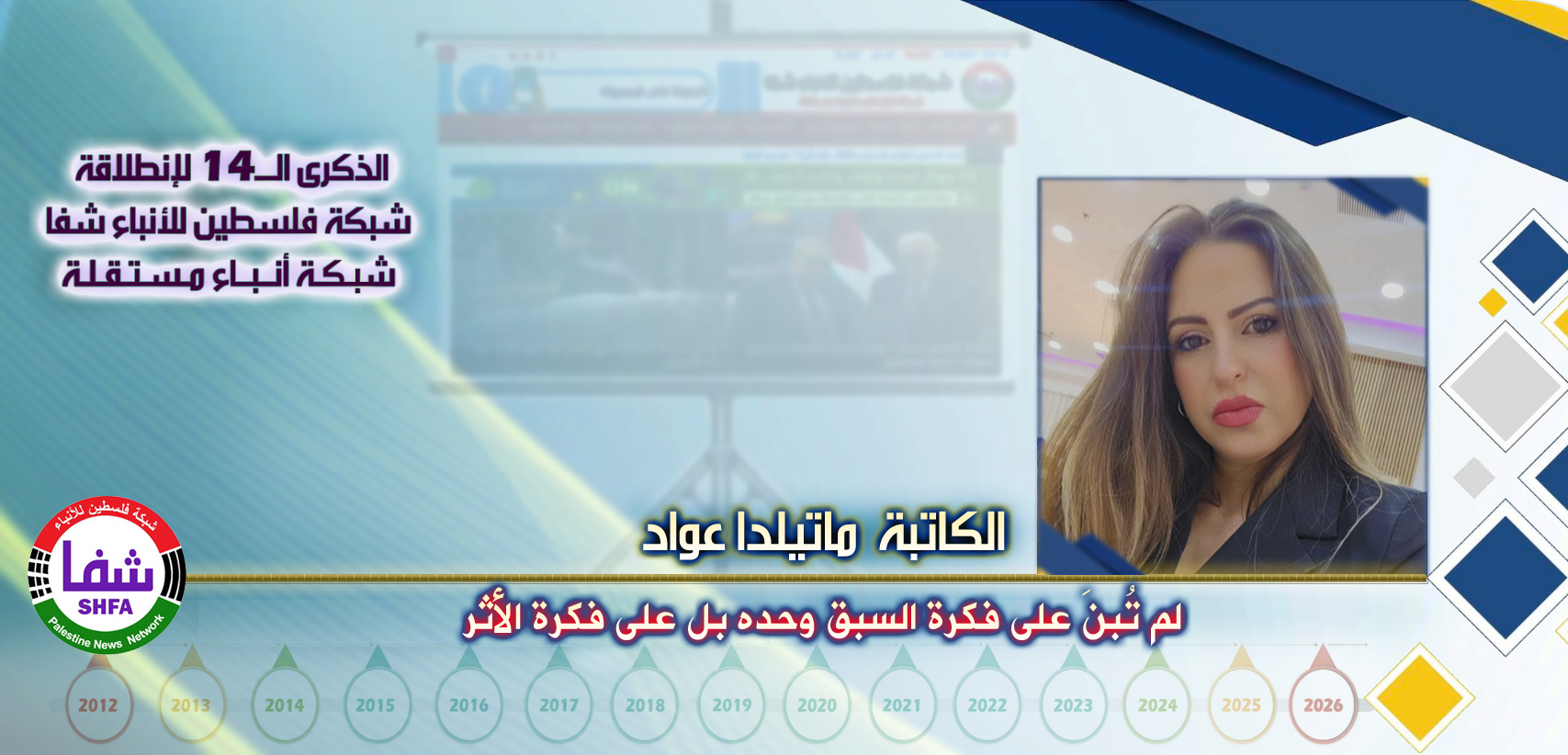 لم تُبنَ على فكرة السبق وحده بل على فكرة الأثر ، “ الكاتبة ماتيلدا عواد ” تكتب في الذكرى الـ14 لانطلاقة “ وكالة شفا “