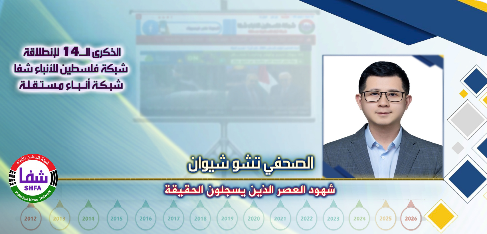 شهود العصر الذين يسجلون الحقيقة ، “ الصحفي تشو شيوان ” يكتب في الذكرى الـ14 لانطلاقة “ وكالة شفا “