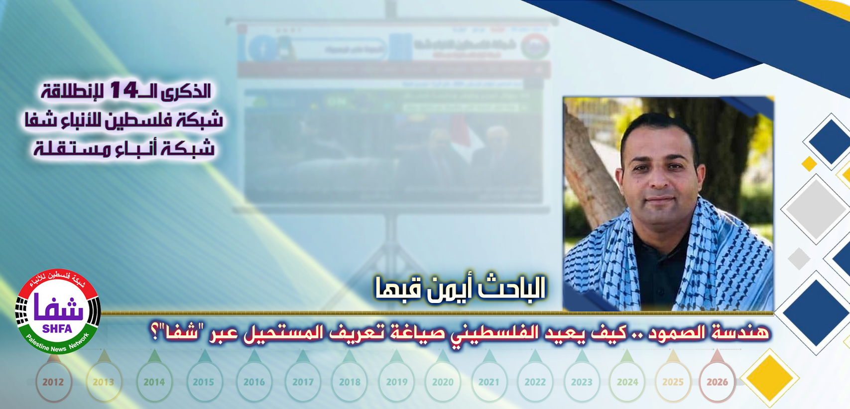 هندسة الصمود .. كيف يعيد الفلسطيني صياغة تعريف المستحيل عبر " شفا "؟ ، “ الباحث أيمن قبها ” يكتب في الذكرى الـ14 لانطلاقة “ وكالة شفا “