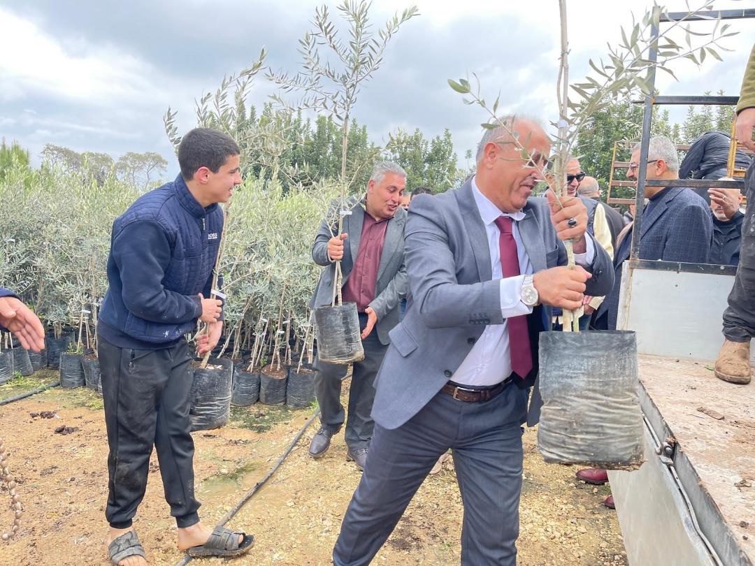 وزارة الزراعة توزع 3106 أشجار زيتون و36 خزان مياه على مزارعين في محافظة جنين