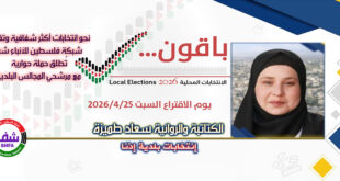 المرشحة “سعاد طميزة” تشارك في حملة حوارية مع “وكالة شفا” نحو انتخابات شفافة وفاعلة للمجالس البلدية