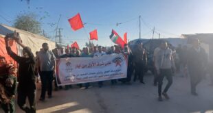 على شرف الأول من أيار عيد العمال العالمي ، «الوحدة العمالية» في محافظة رفح تنظم مسيرة جماهيرية وفاءً لتضحيات الطبقة العاملة
