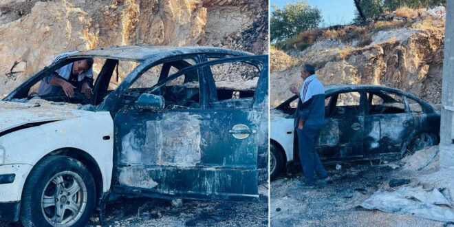 نابلس : مستوطنون يضرمون النار بمركبة والاحتلال يشن حملة اعتقالات