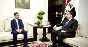 السفير الصيني لدى العراق شيانغ بوه مع يلتقي رئيس الوزراء العراقي السابق رئيس ائتلاف الإعمار والتنمية محمد شياع السوداني