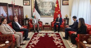 السفير الصيني لدى فلسطين يستقبل مدير عام معهد فلسطين لأبحاث الأمن القومي الدكتور حابس الشروف
