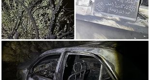 مستوطنون يحرقون مسجدا وشجرة زيتون ومركبة في مخماس شمال شرق القدس