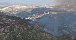 مستوطنون يشعلون النيران في أراضي بيت إمرين شمال غرب نابلس