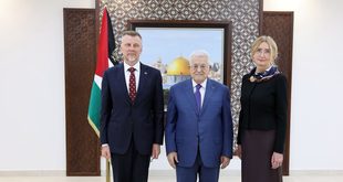 الرئيس محمود عباس يتقبل أوراق اعتماد رئيس مكتب تمثيل جمهورية ليتوانيا لدى دولة فلسطين